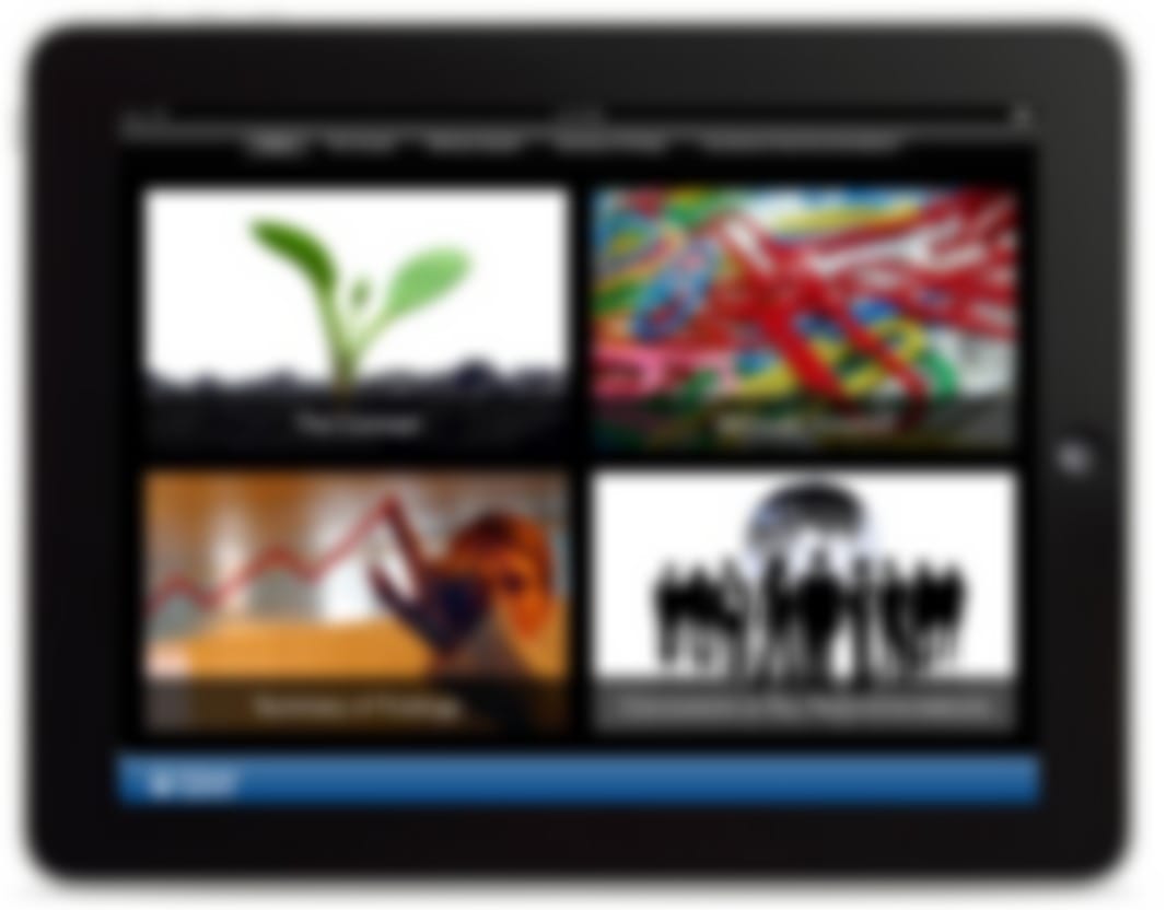 Tablet showing a portal with a four-panel grid of image tiles