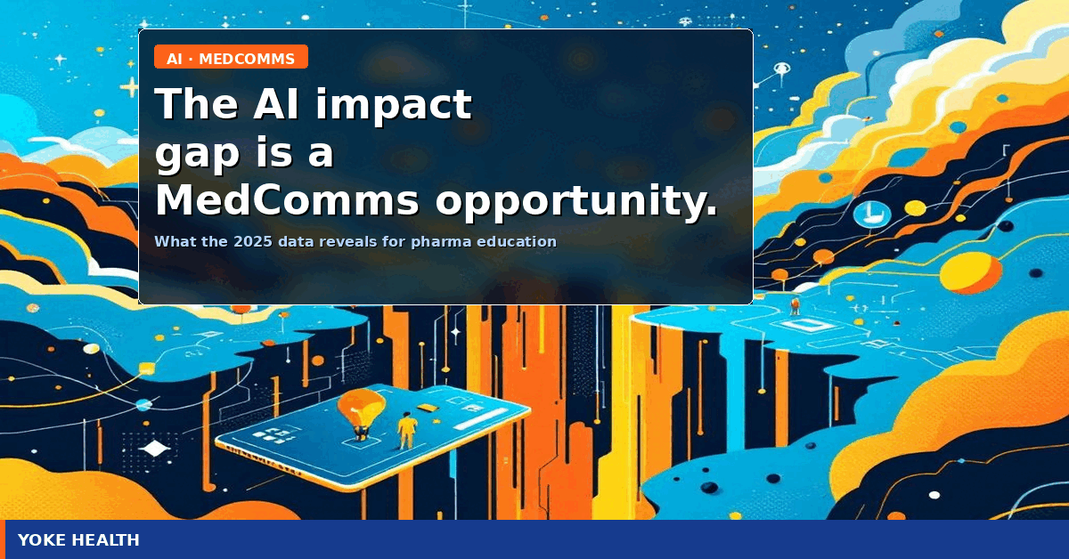 Article header illustration captioned 'The AI impact gap is a MedComms opportunity.'